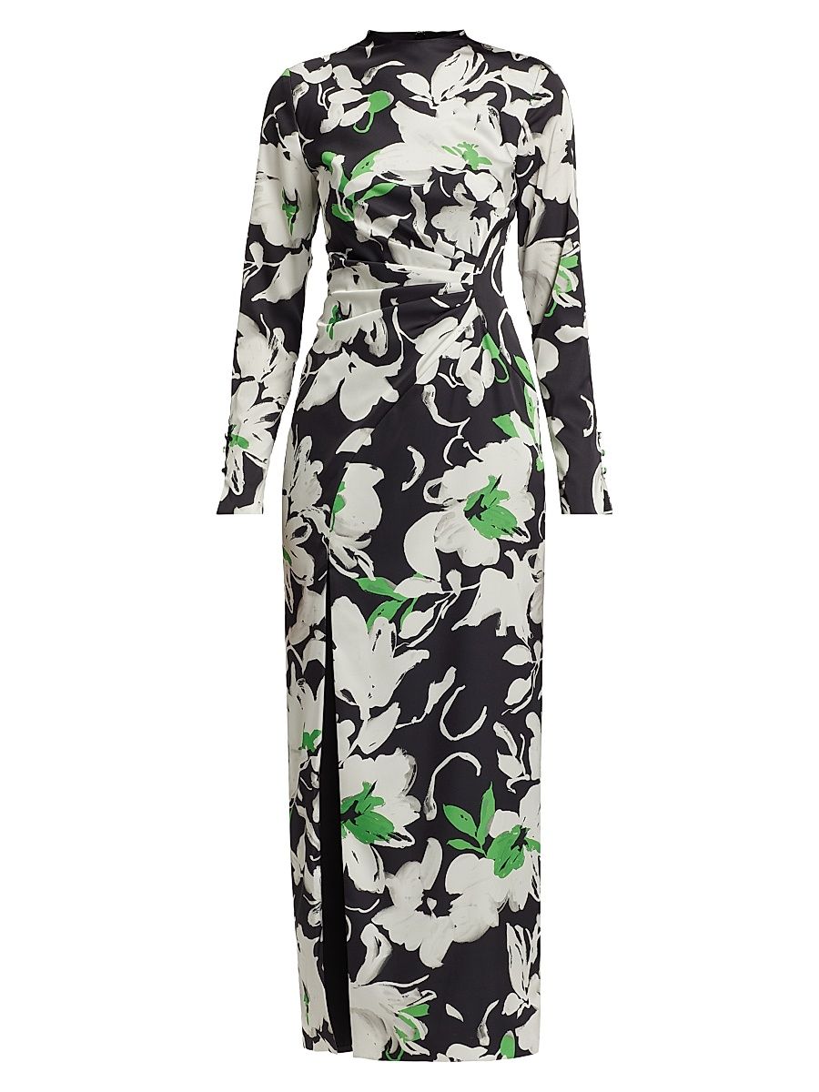 Women's Floral Crêpe Sheath Midi-Dress - Black Multi - Size 6