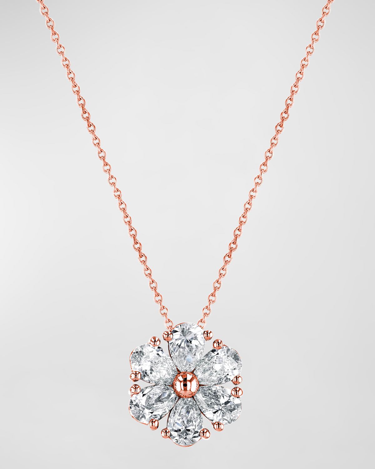 18K Gold Pear-Shaped Diamond Floral Pendant 16" Necklace, 2.00tcw