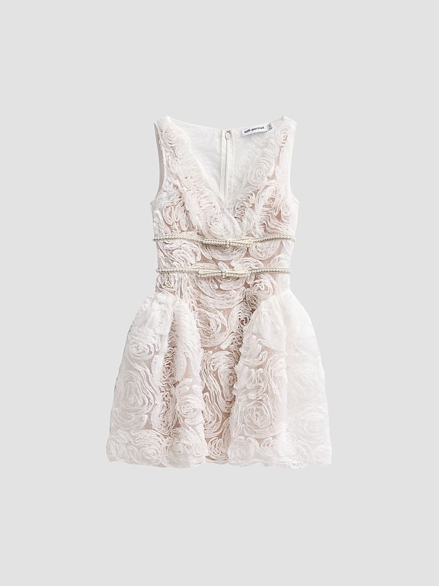 Women's Tulle Laced A-Line Mini Dress - White - Size 10