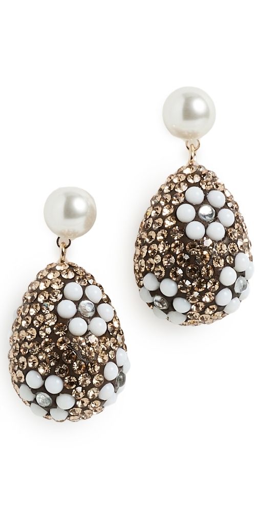 Tory Burch Curiosity Crystal Pearl Drop Earrings Tory Gold/Light Brown One Size