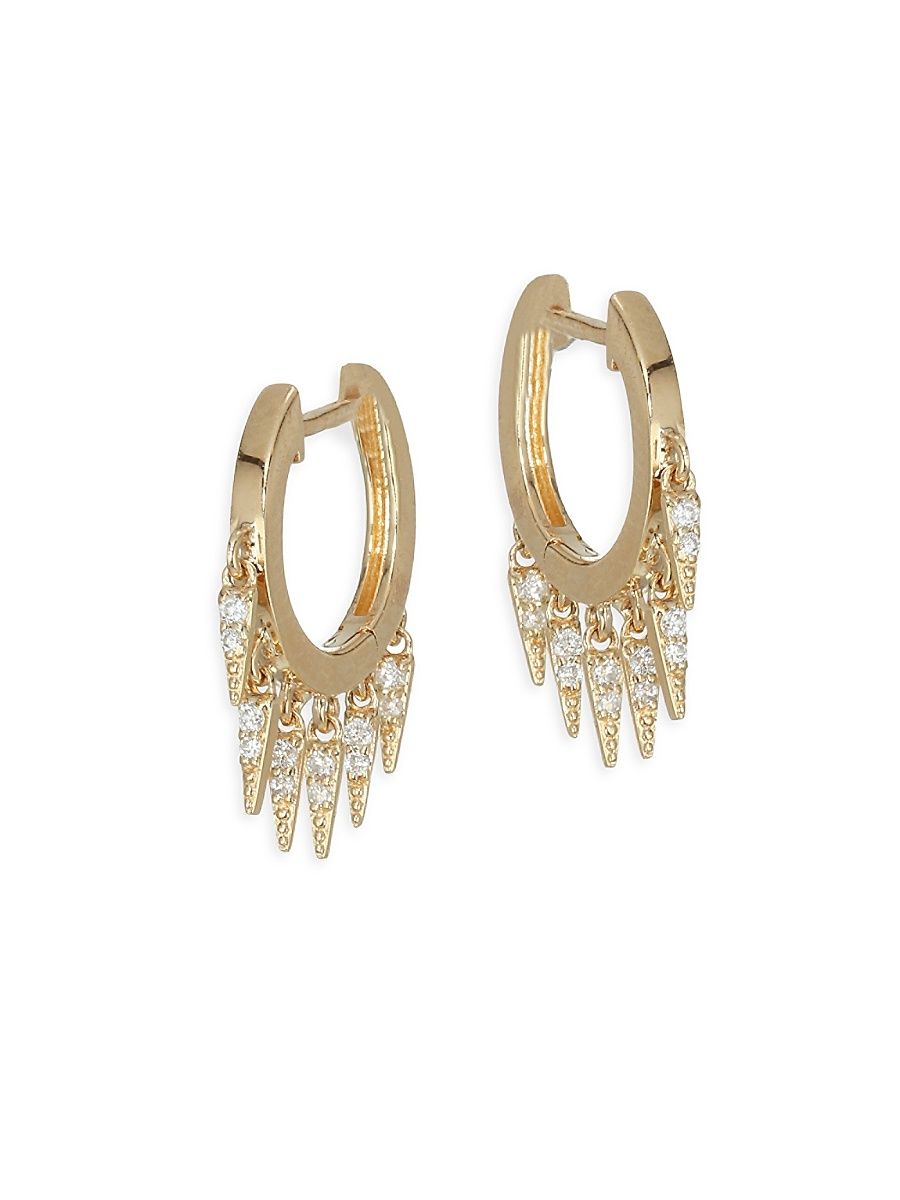Women's 14K Yellow Gold & Diamond Small Fringe Hoop Earrings - Yellow Gold