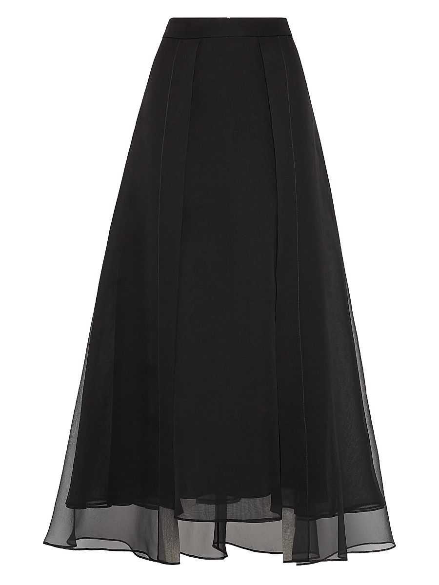 Women's Crispy Silk Paneled Circle Skirt - Black - Size 4