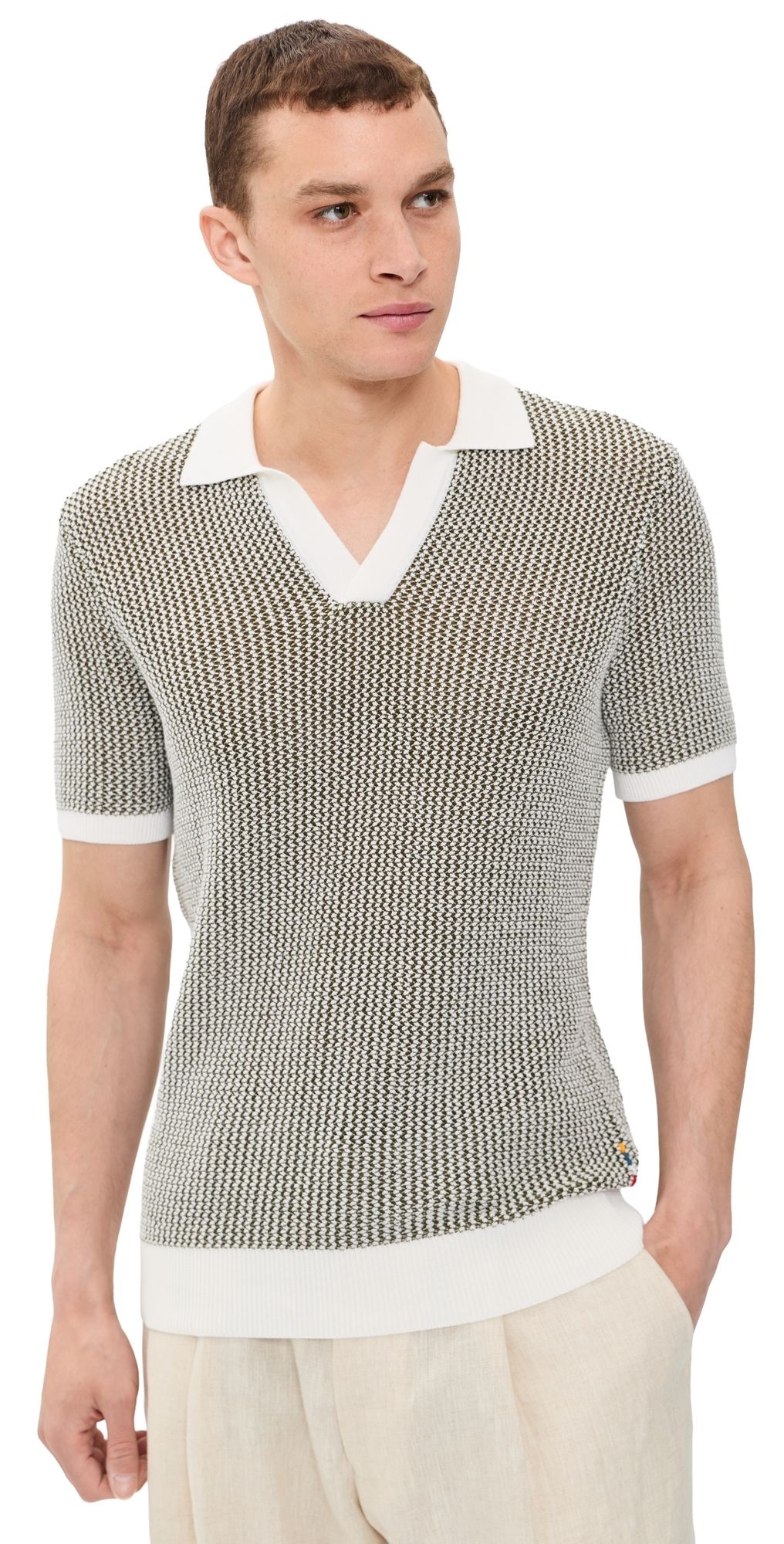 Orlebar Brown Horton Chevron Crochet Polo Bayleaf Green M