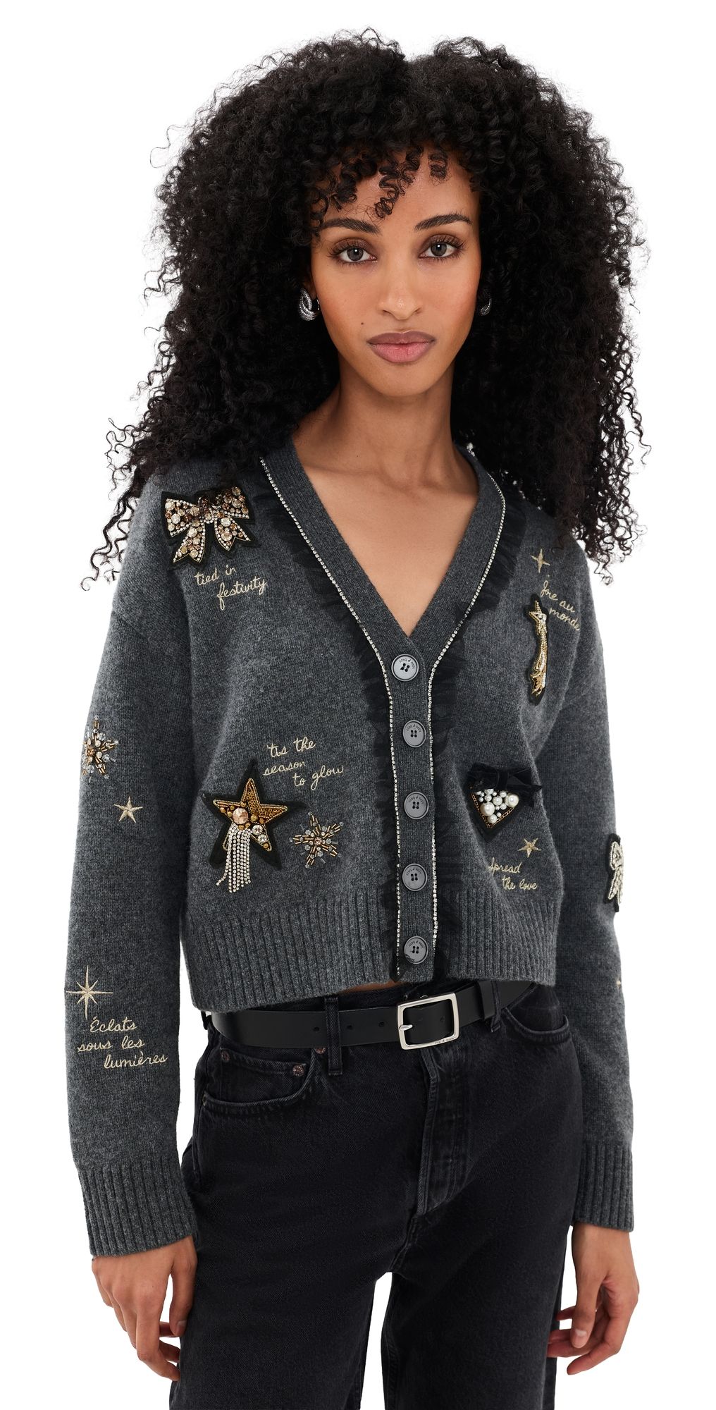 Cinq à Sept Holiday Doodles Cardigan Charcoal Heather Grey S