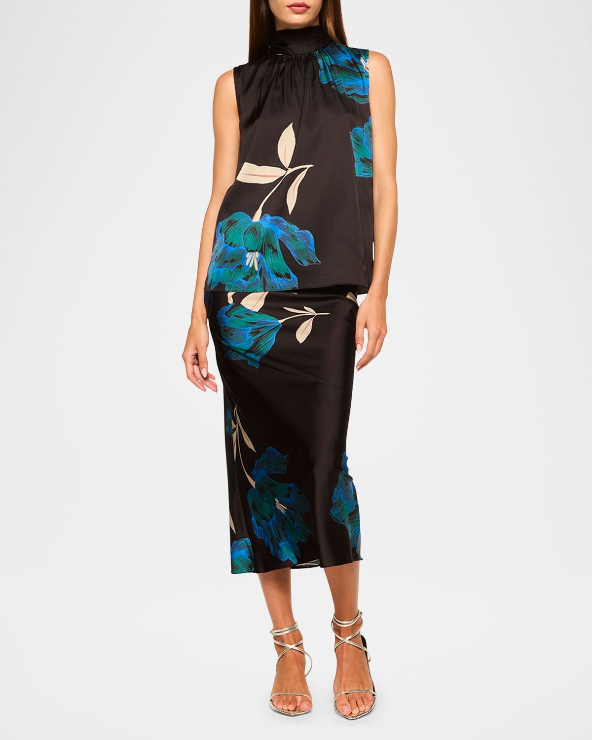 Luka Floral Satin High-Neck Top