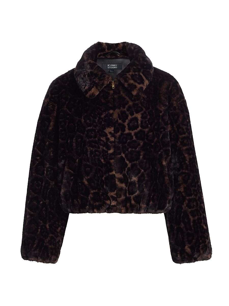Women's Leopard Print Short Faux-Fur Coat - Leopard - Size Large