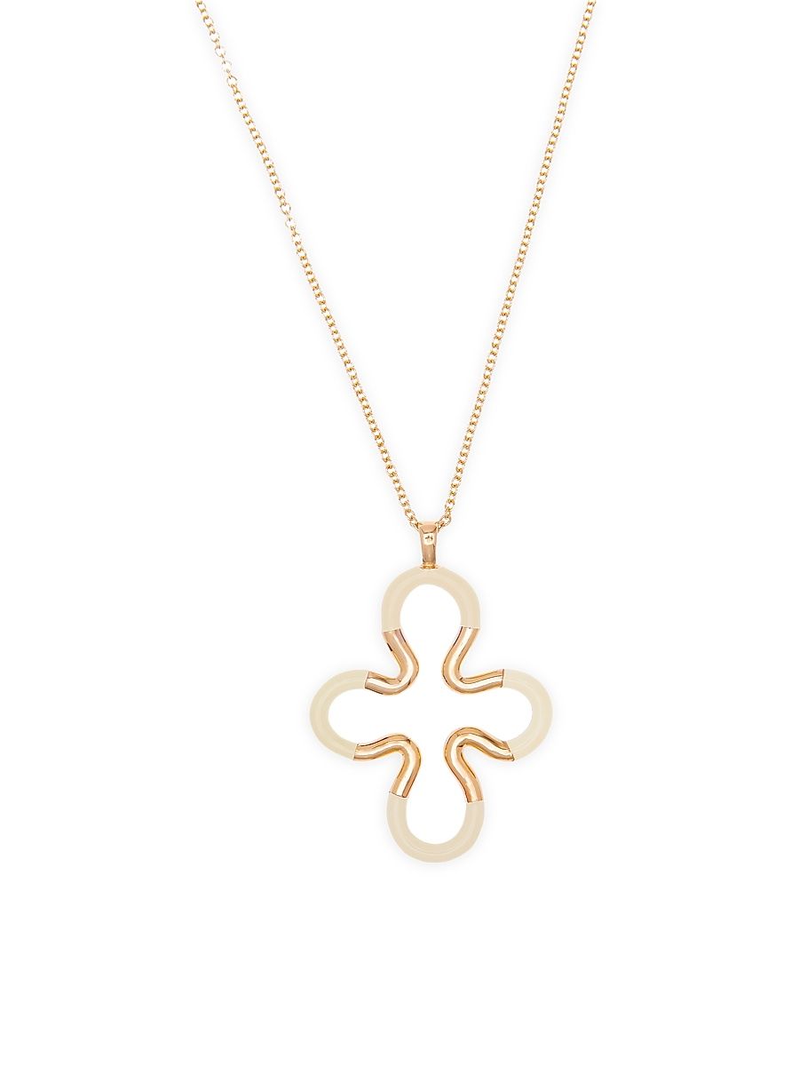 Women's B Color Goldtone & Enamel Flower Pendant Necklace - Cream