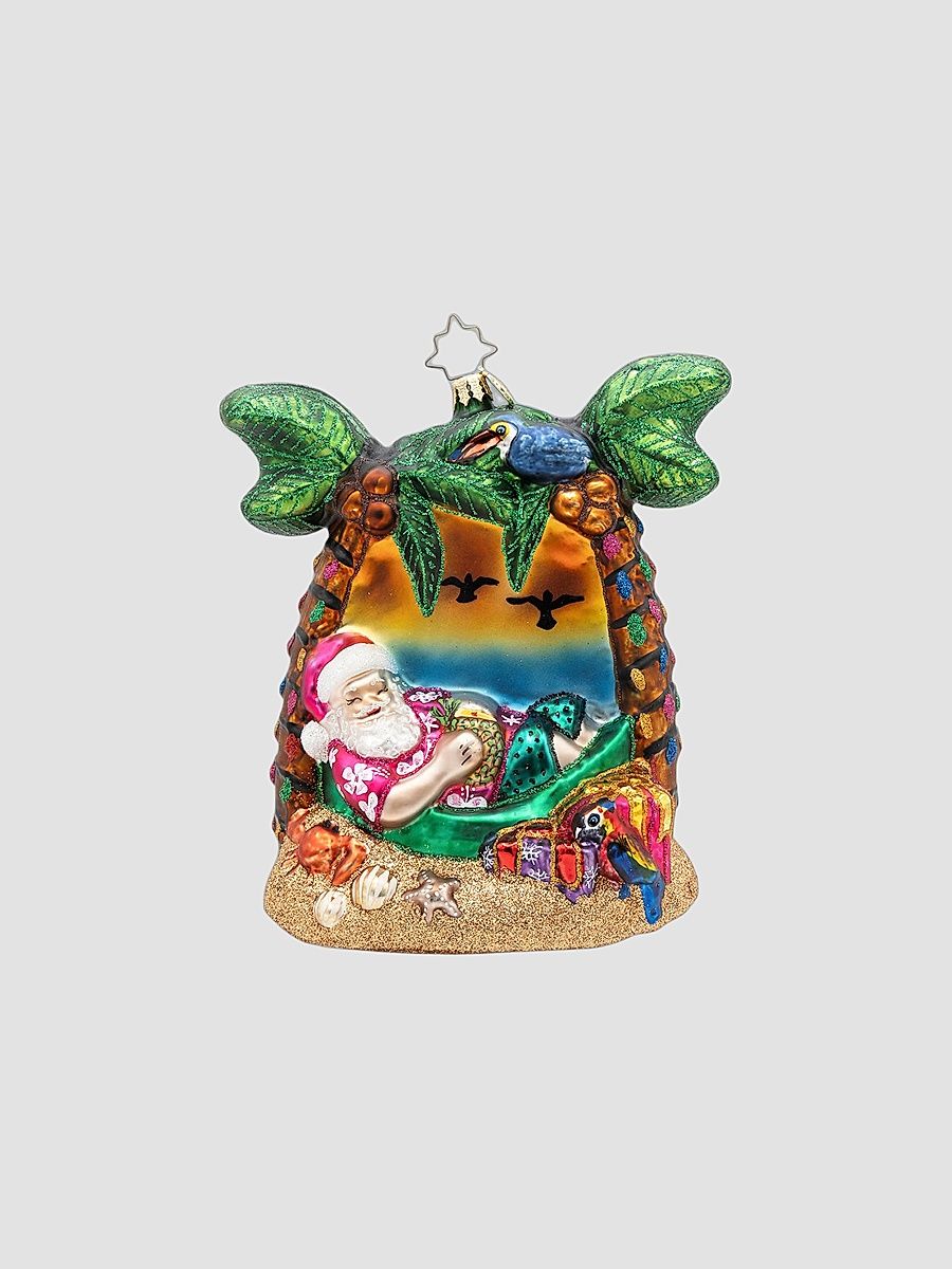 Santa's Breezy Break Glass Ornament