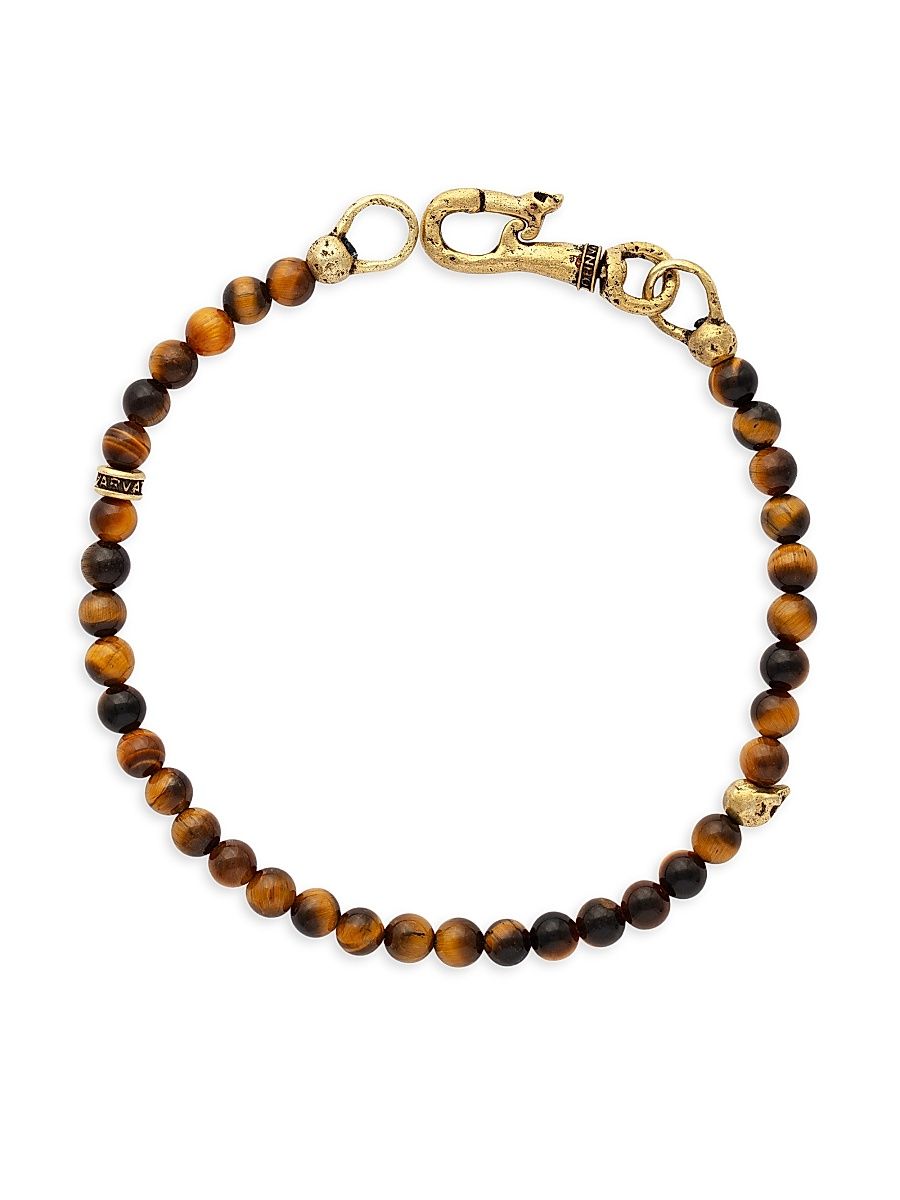 Men's Skull Goldtone & Tiger's Eye Beaded Bracelet - Gold