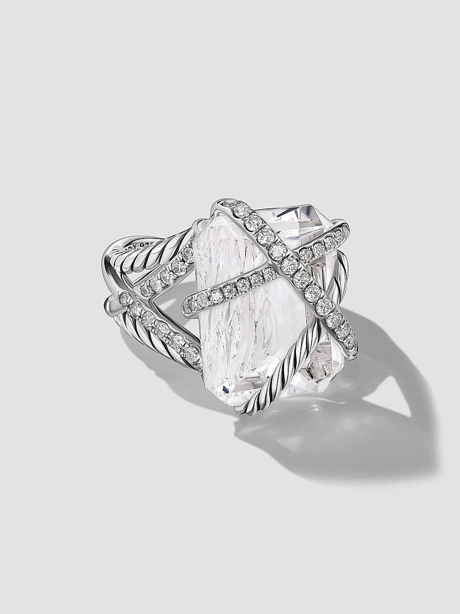David Yurman Women's Crystal Cable Wrap Ring in Sterling Silver - Crystal - Size 5