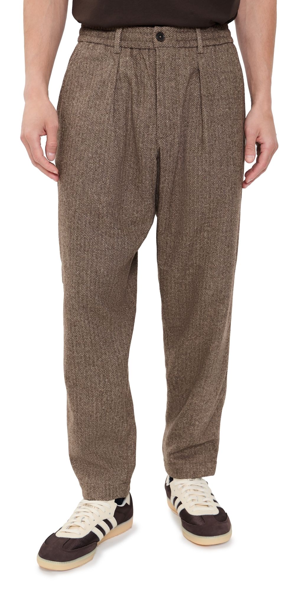 Universal Works Wool Herringbone Pleated Track Pants Brown 28