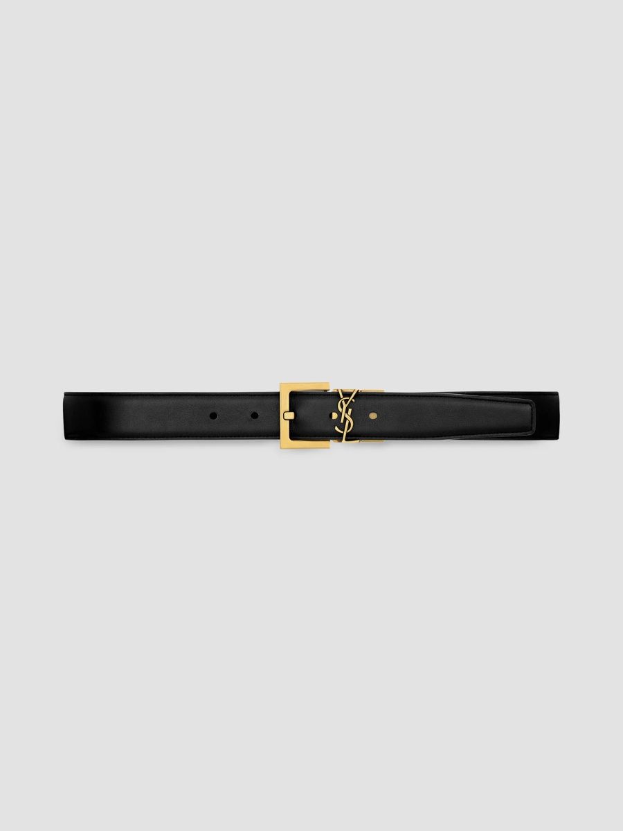 Saint Laurent Women's Cassandre Reversible Belt in Smooth Leather - Black - Size 34