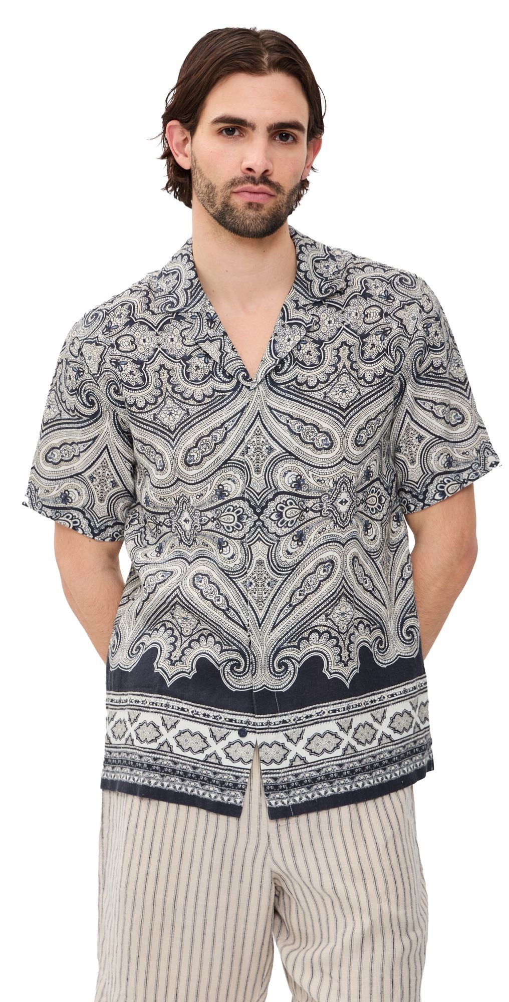 Orlebar Brown Maitan Linen Carnival Shirt Night Iris XL