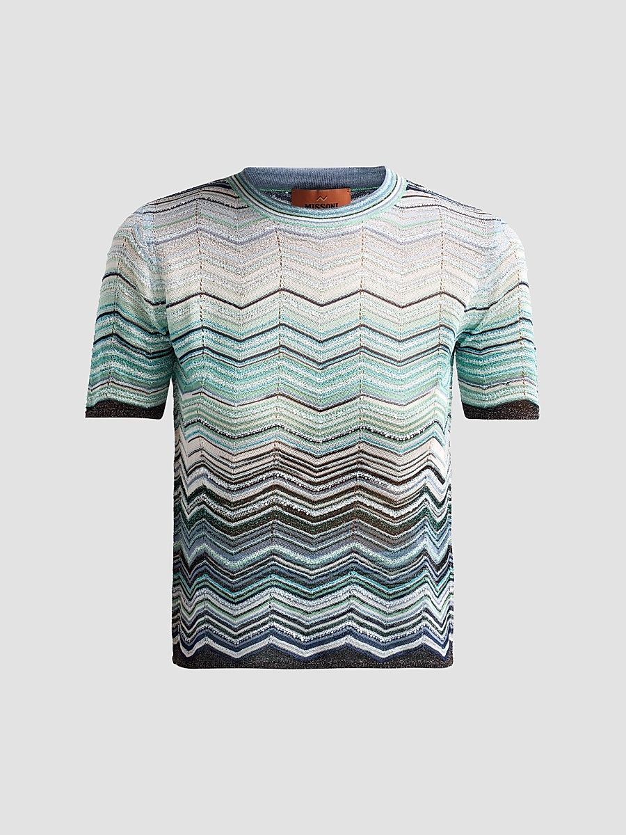 Women's Chevron Crewneck Knit Top - Turquoise Tones - Size 2