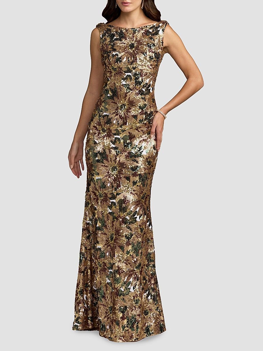 Women's Sequin Cowl Back Gown - Chocolate Multi - Size 6