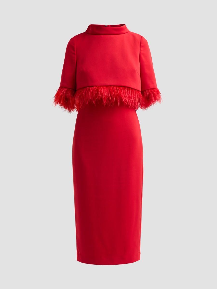 Badgley Mischka Women's Layered Feather-Trim Cocktail Dress - Red - Size 10