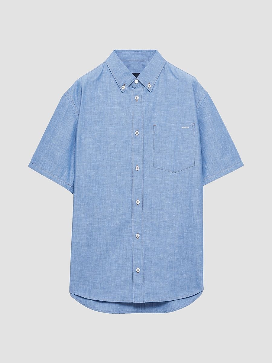 Men's Short-Sleeved Chambray Shirt - Blue - Size 15.75