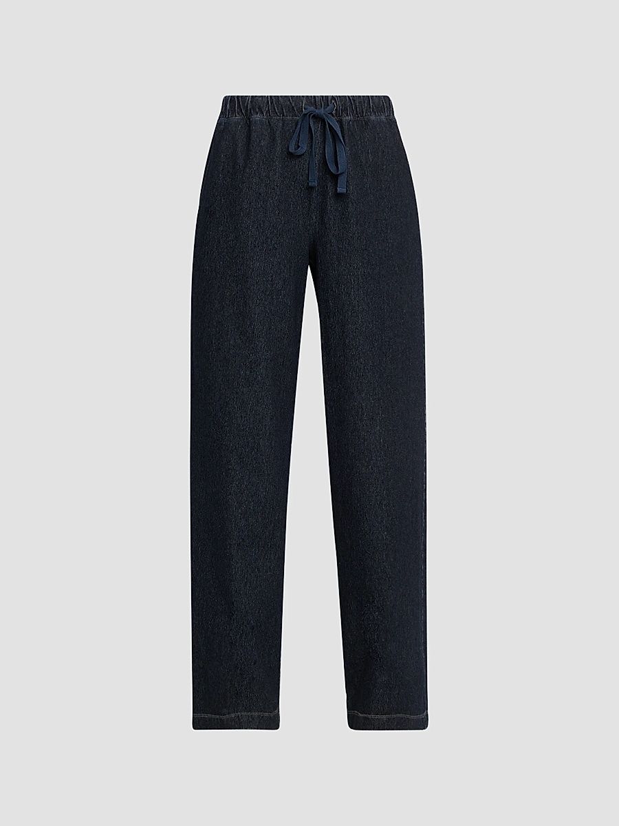 Women's Stretch Knit Wide-Leg Pants - Blue Dark Wash - Size 26