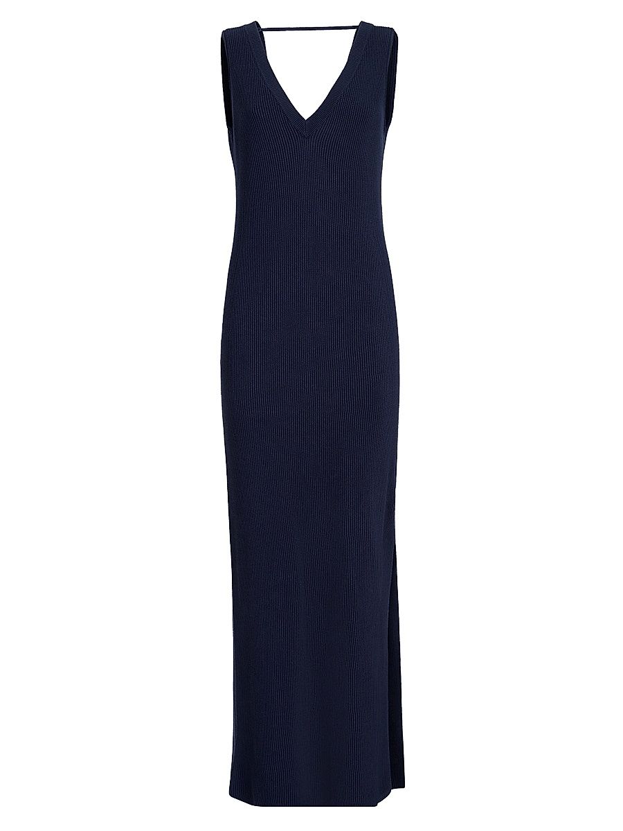 Women's Cotton Rib Knit Dress with Monili - Blue - Size XXXL