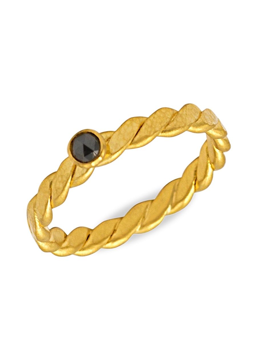 Women's 22K & 24K Yellow Gold & Black Diamond Twist Stacking Ring - Yellow Gold - Size 6.5