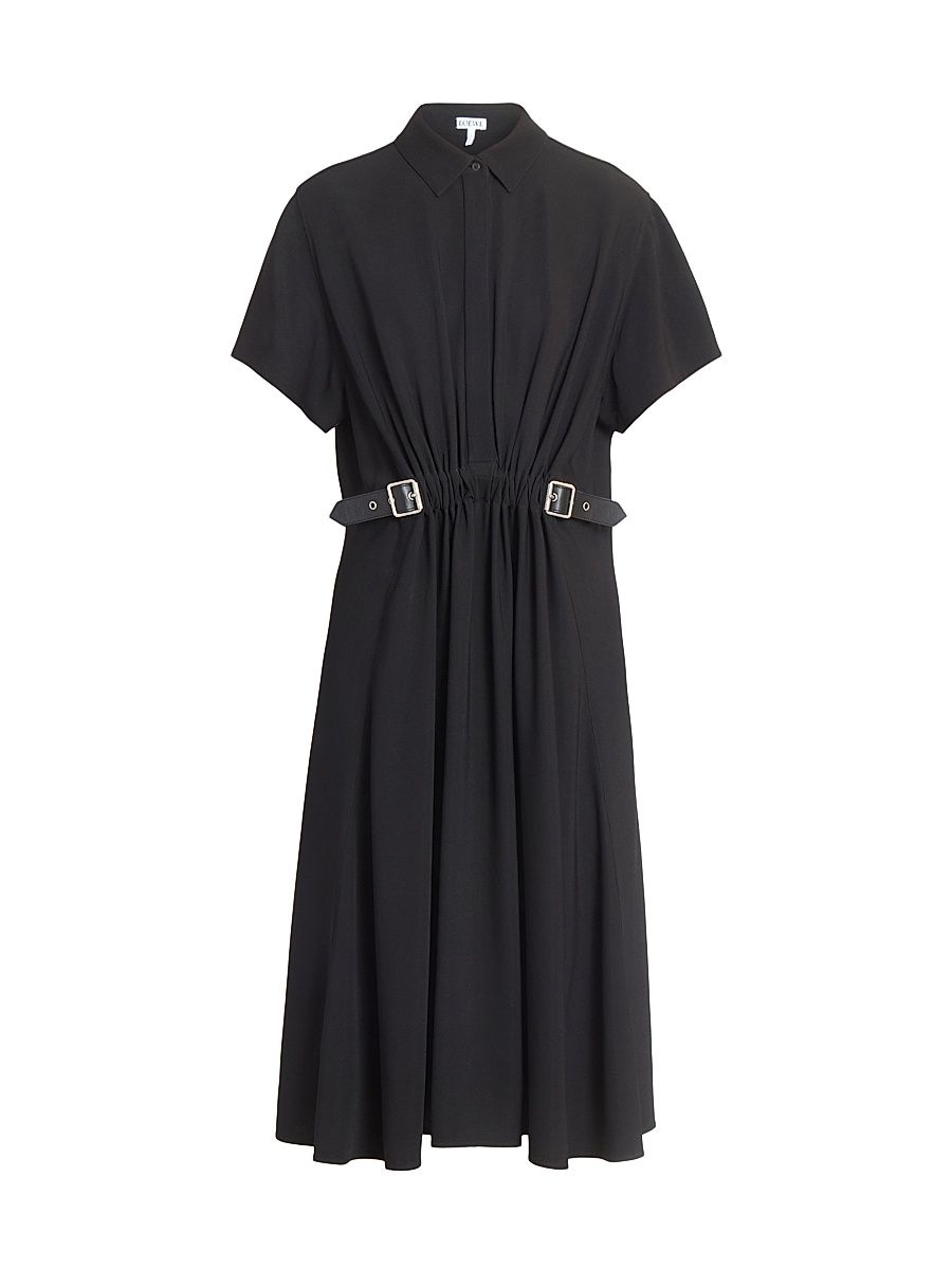 Women's Side Buckle Midi-Shirtdress - Black - Size 8