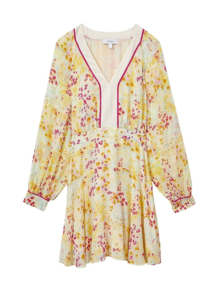 Women's Molly Floral Puff-Sleeve Minidress - Yellow Pink - Size 4