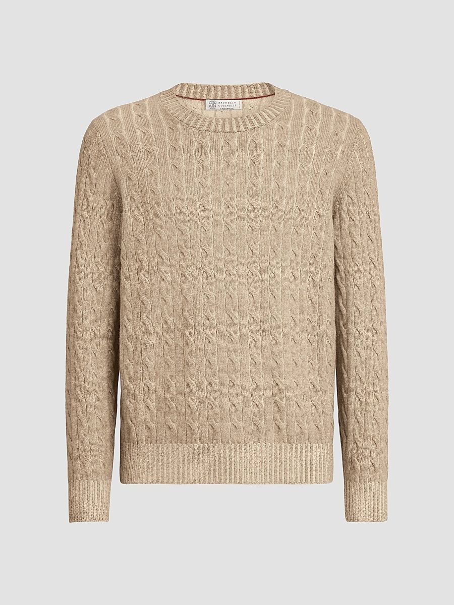 Men's Cashmere Vanisé Cable Knit Sweater - Brown - Size 46
