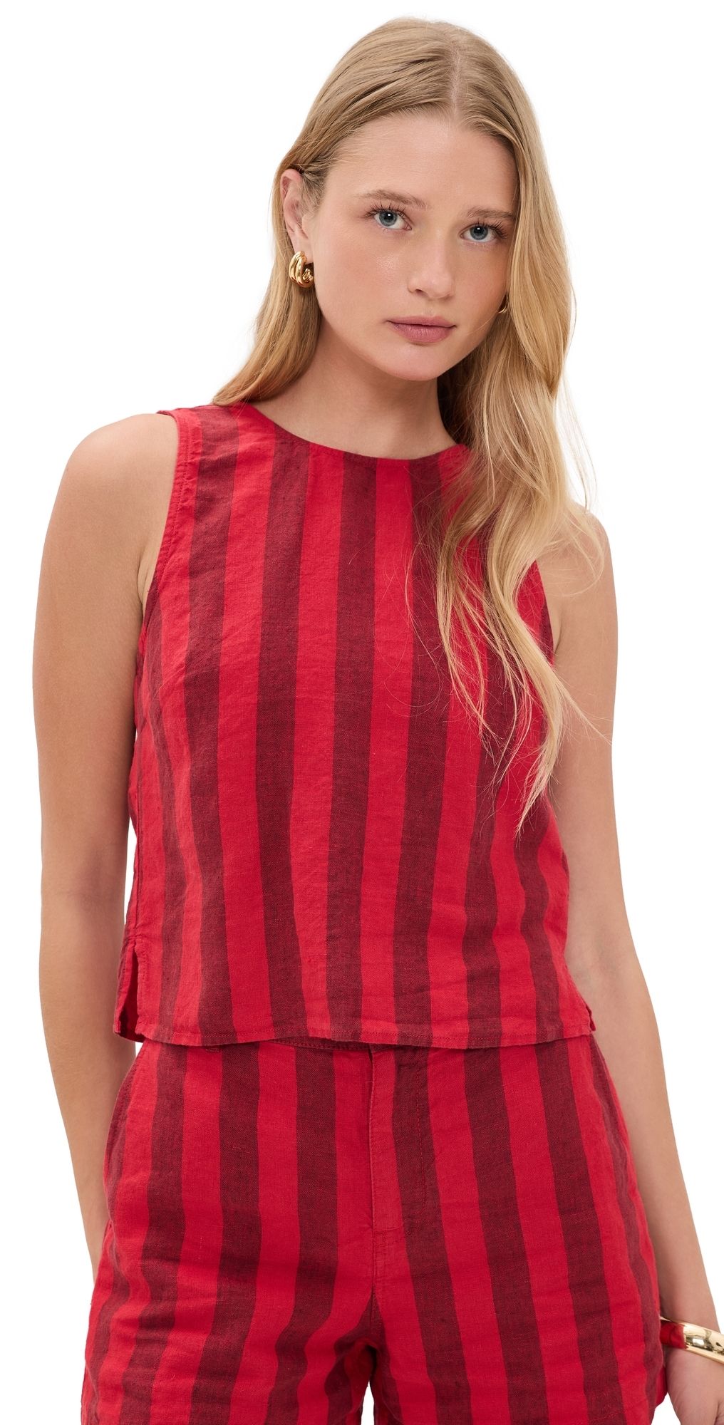 Madewell Odin Linen Top Big Bayside Stripe Enamel Red L