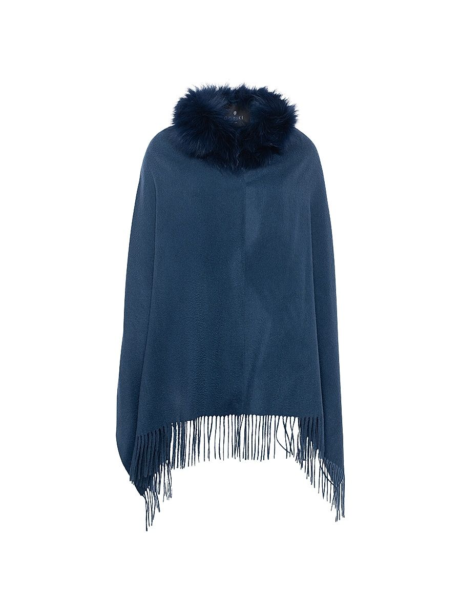 Women's Select Cashmere Stole with Select Lamb Collar - Dark Blue