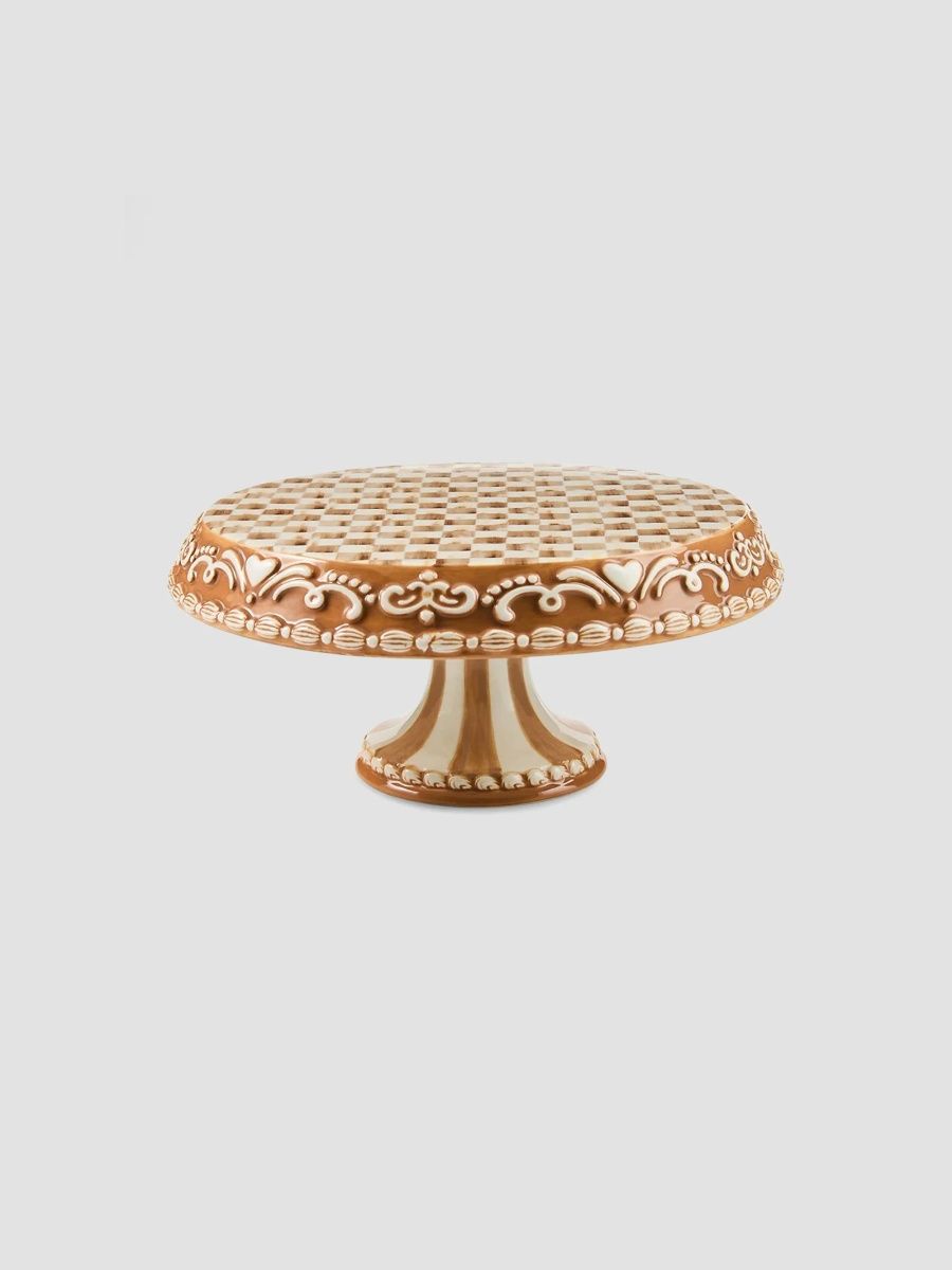 MacKenzie-Childs Mocha Check Gingerbread Small Pedestal Platter