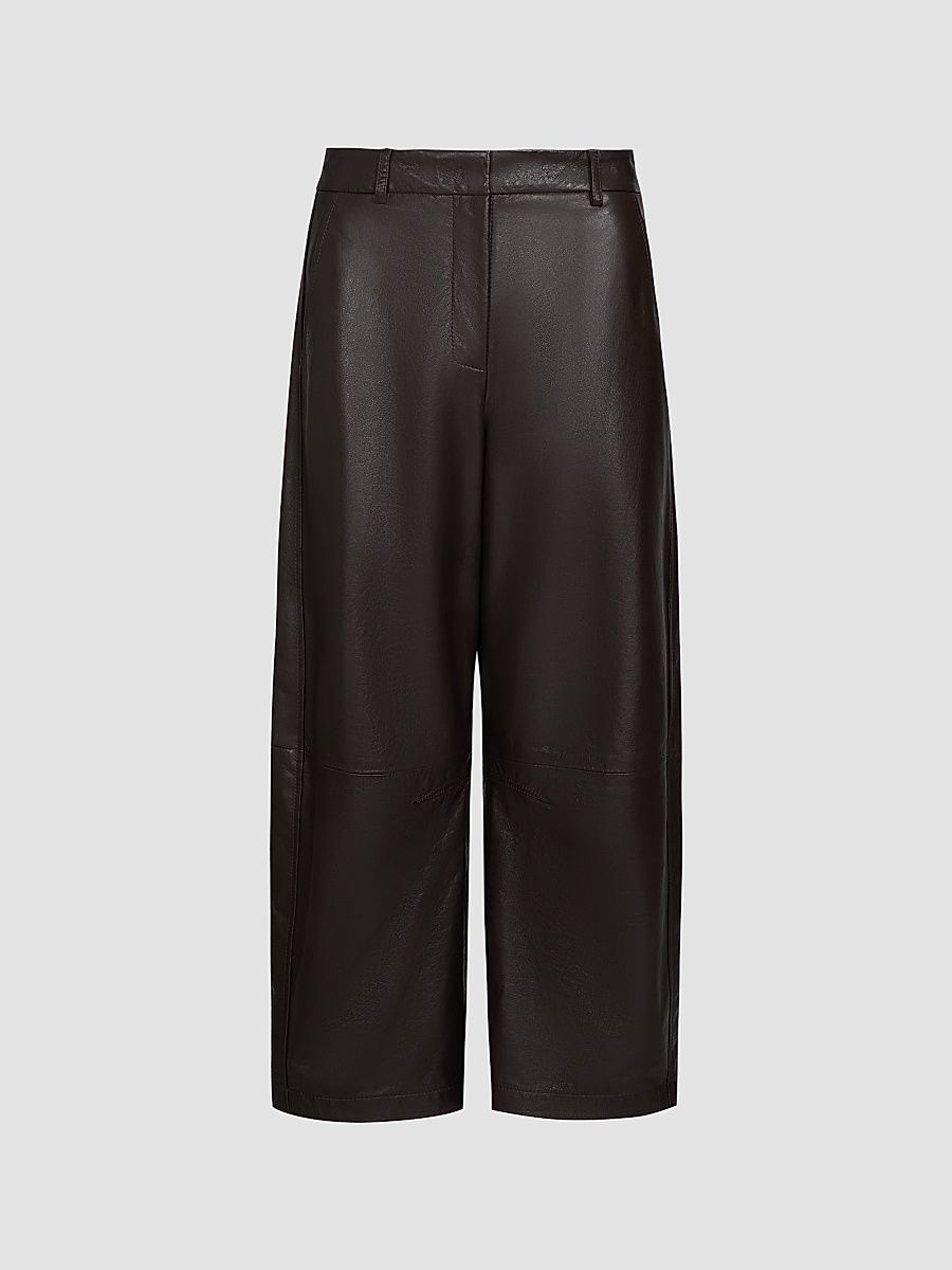 Women's Leather Slouchy Boyfriend Trousers - Dark Chocolate - Size 10