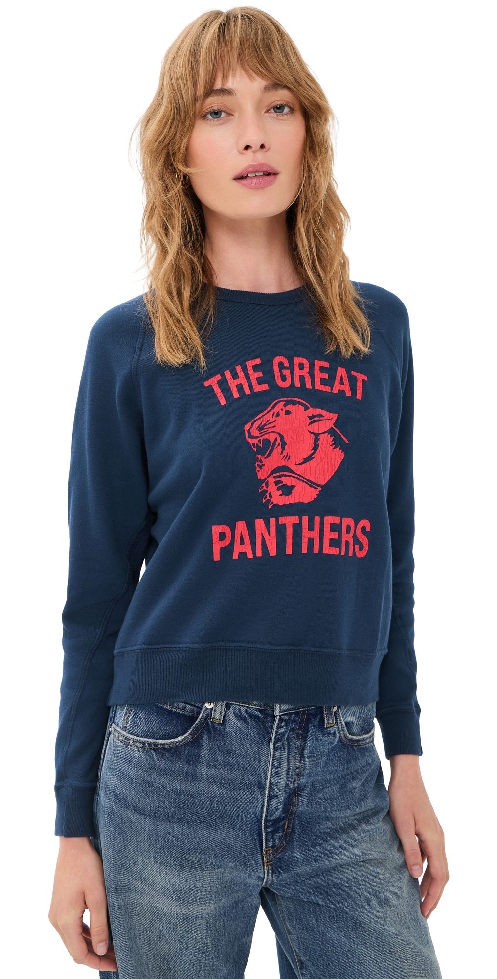 THE GREAT. The Fleece Growling Panther Rookie Sweatshirt True Navy 3