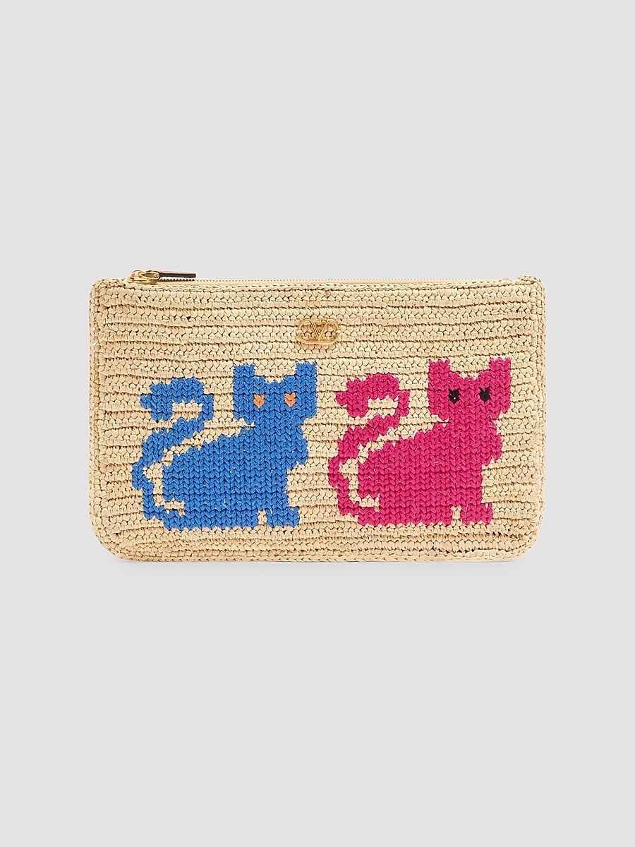 Women's Raffiachat Raffia Clutch with Embroidery - Natural