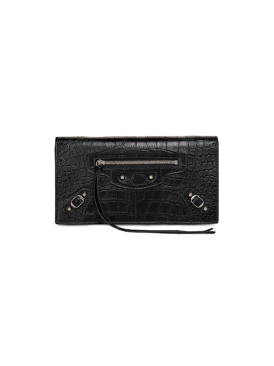 Women's Le City Croc-Embossed Leather Wallet - Black