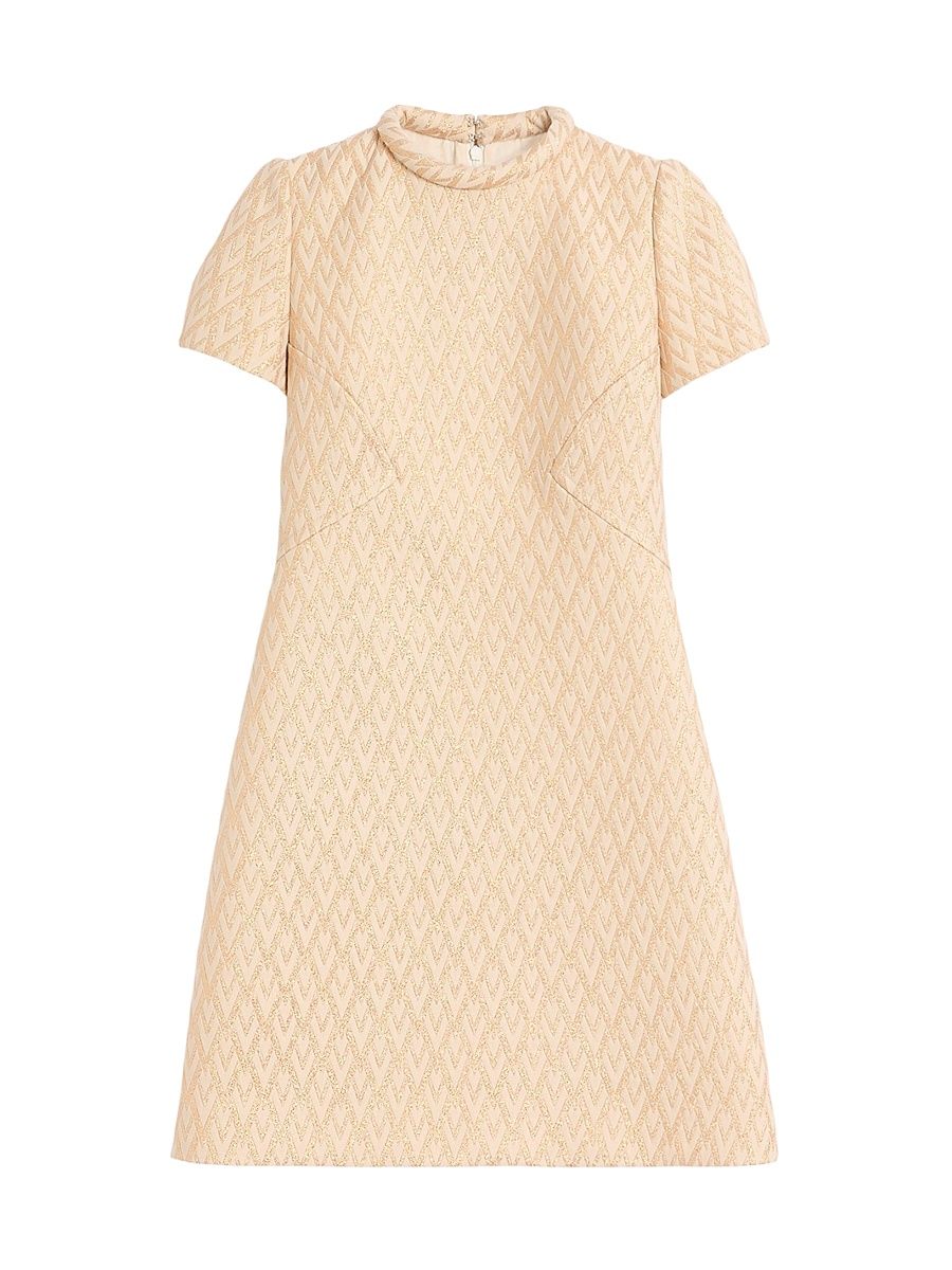 Women's Short Dress in Lurex Jacquard Toute La V - Ivory Gold - Size 2