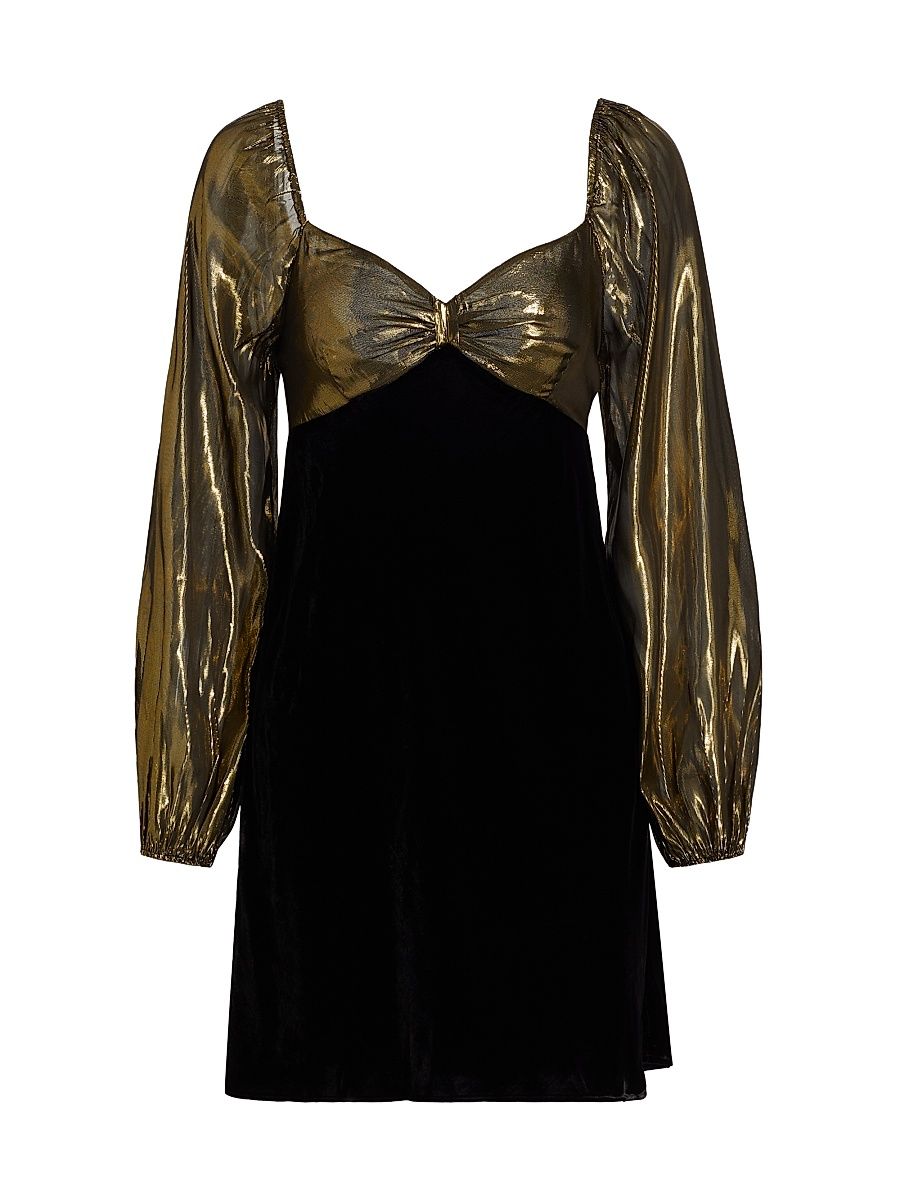 Women's Paris Metallic & Velvet Cocktail Dress - Gold - Size Small