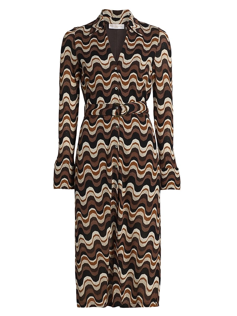 Women's Lydia Swirled Belted Midi-Dress - Black Multi - Size Large