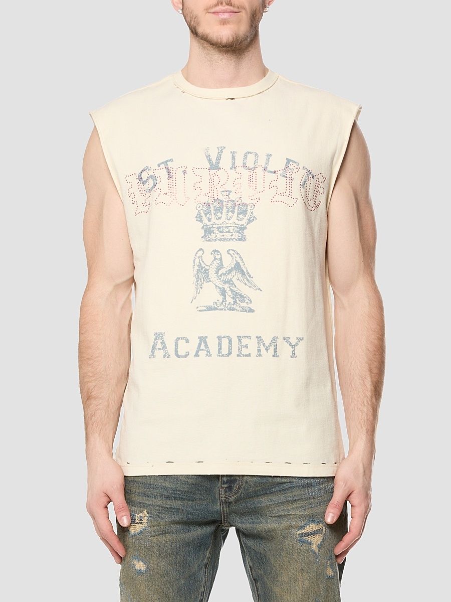 Men's Embellished Graphic Sleeveless Cotton T-Shirt - Off White - Size XXL