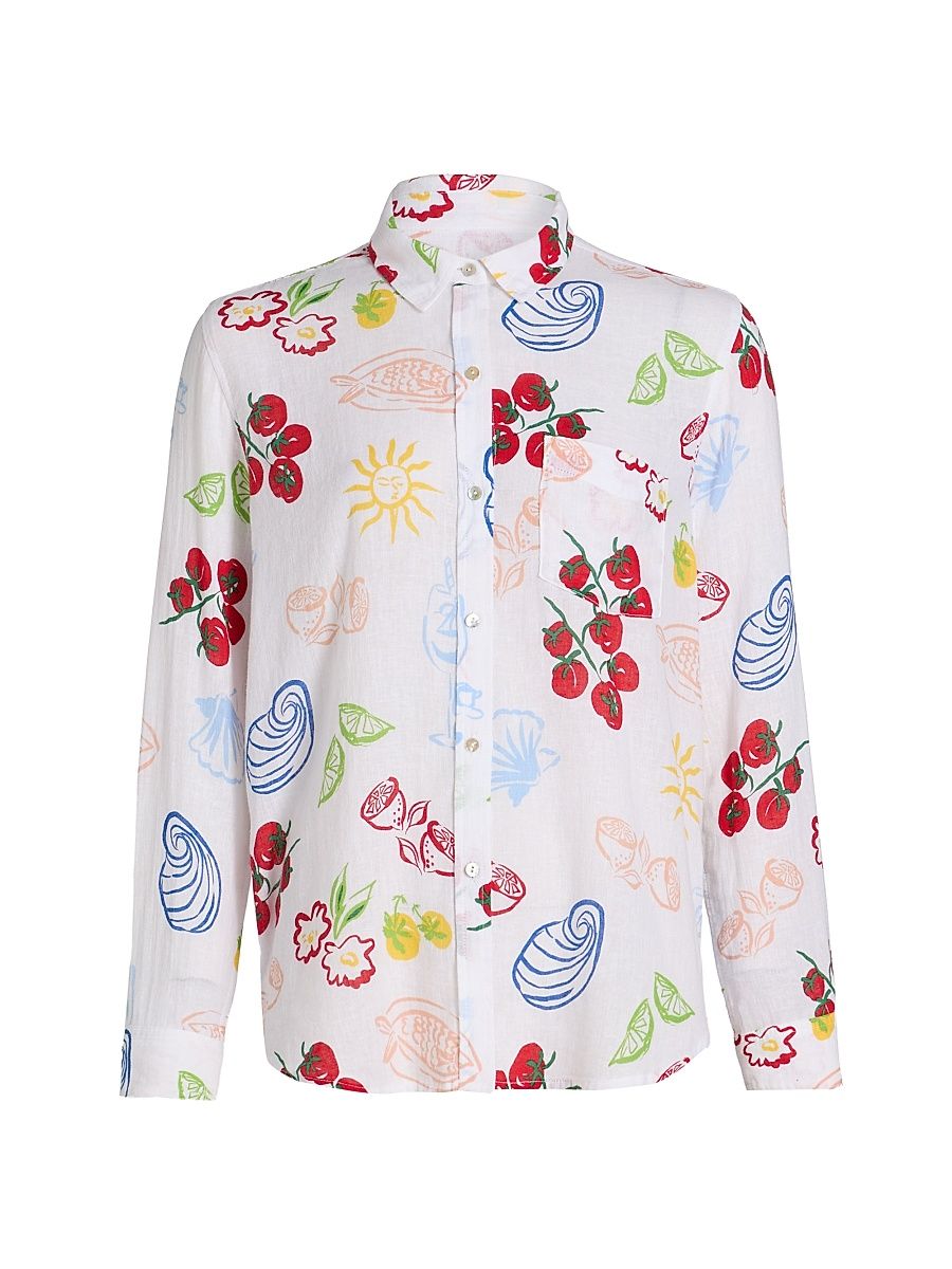 Women's Charli Printed Linen-Blend Shirt - White Antipasti - Size Large