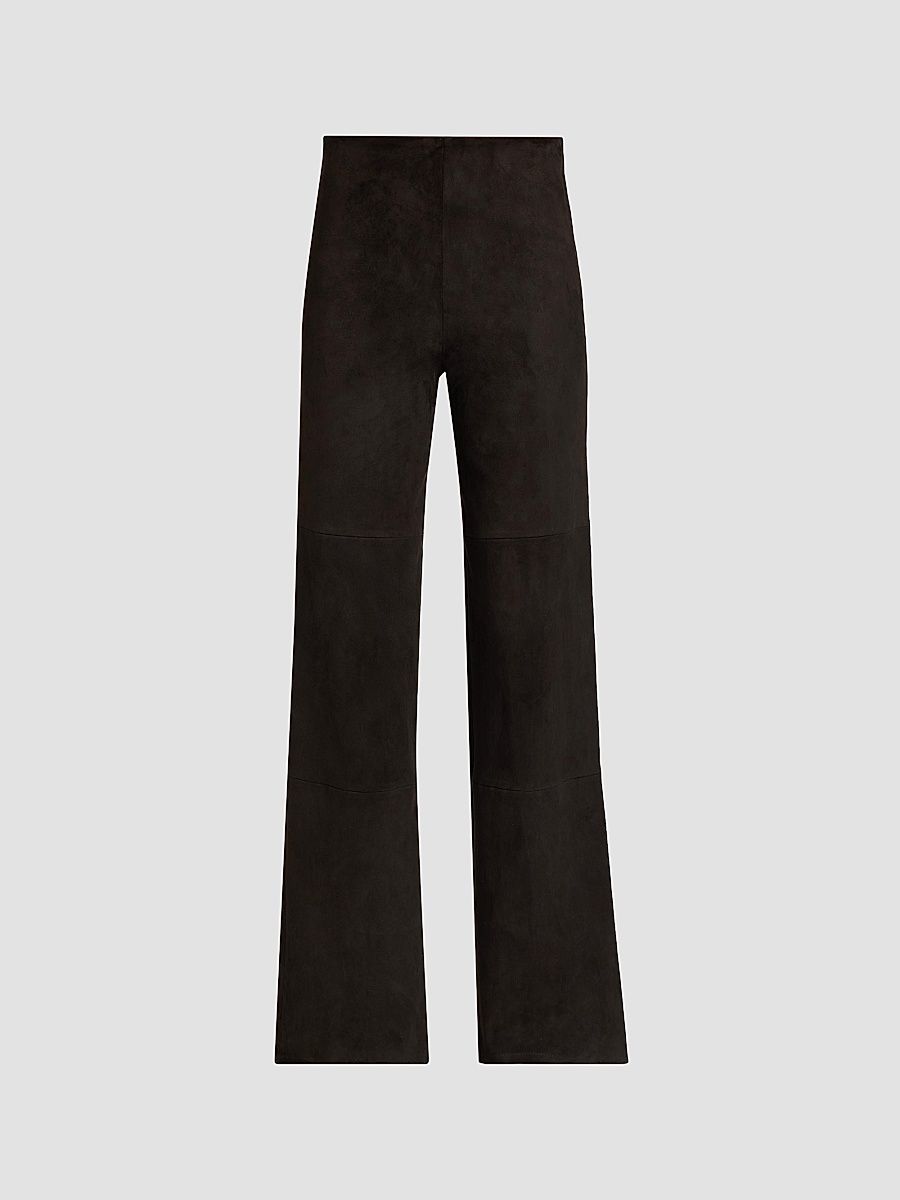 Women's Karina Suede High-Rise Wide-Leg Pants - Iron - Size 14