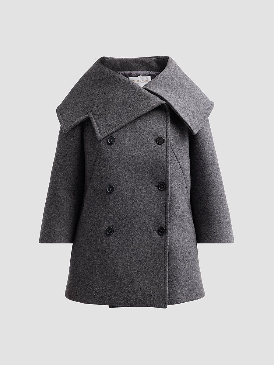 Women's Portrait Collar Wool Peacoat - Graphite Melange - Size 6