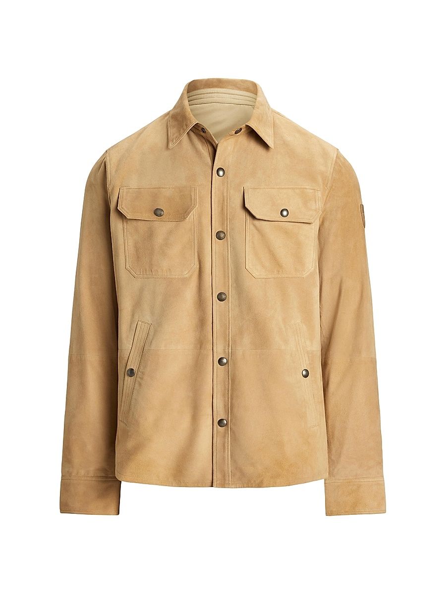 Men's Suede Utility Overshirt - Vintage Khaki Dune Tan - Size XXL