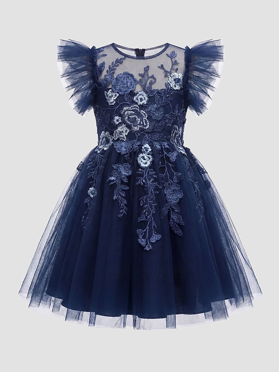 Mac Duggal Girl's Little Girl's & Girl's Floral-Embellished Overlay Dress - Midnight Multi - Size 14