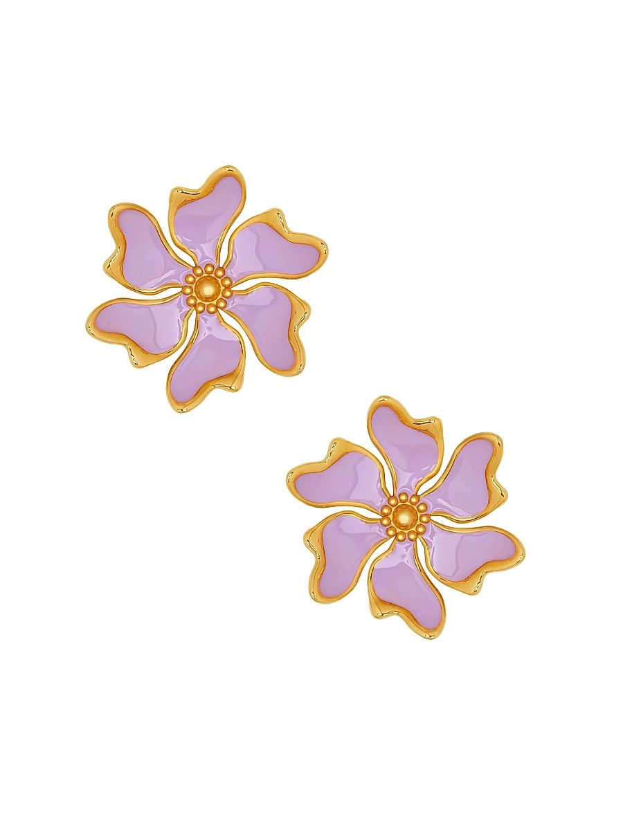 Women's Large Cherry Blossom 24K-Gold-Plated & Enamel Stud Earrings - Lavender