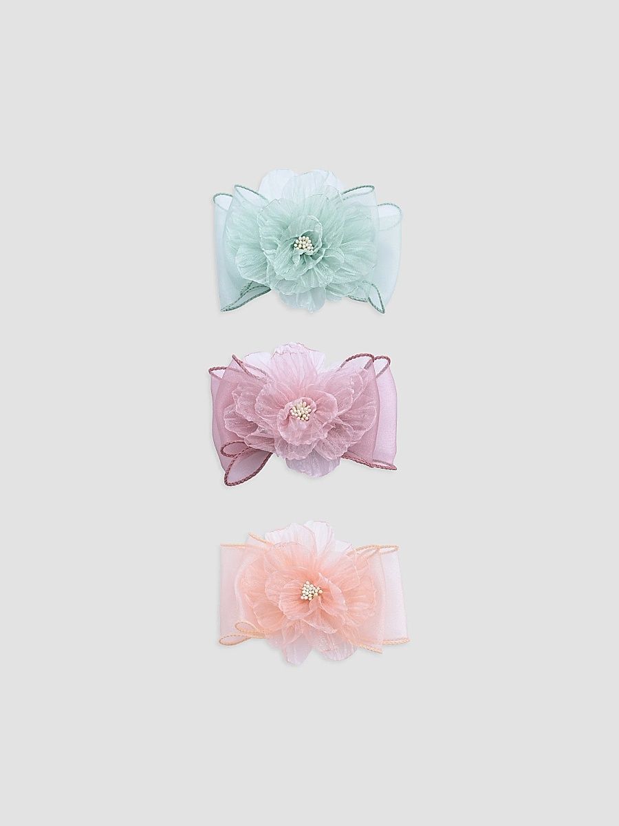 Girl's Flower Hair Clip Set - Green Pink Orange