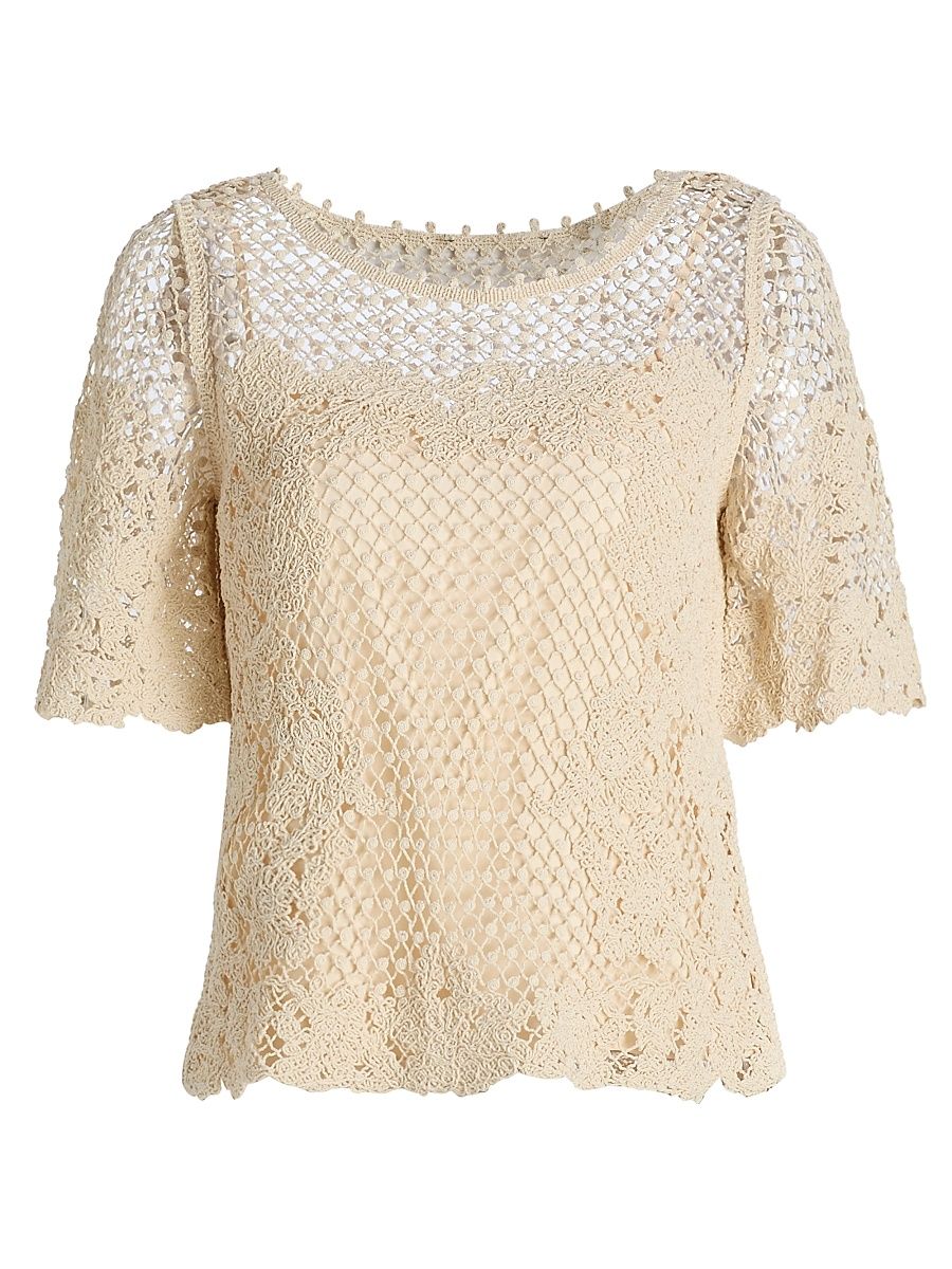 Women's Magnolia Crochet Blouse - Ecru - Size XXL
