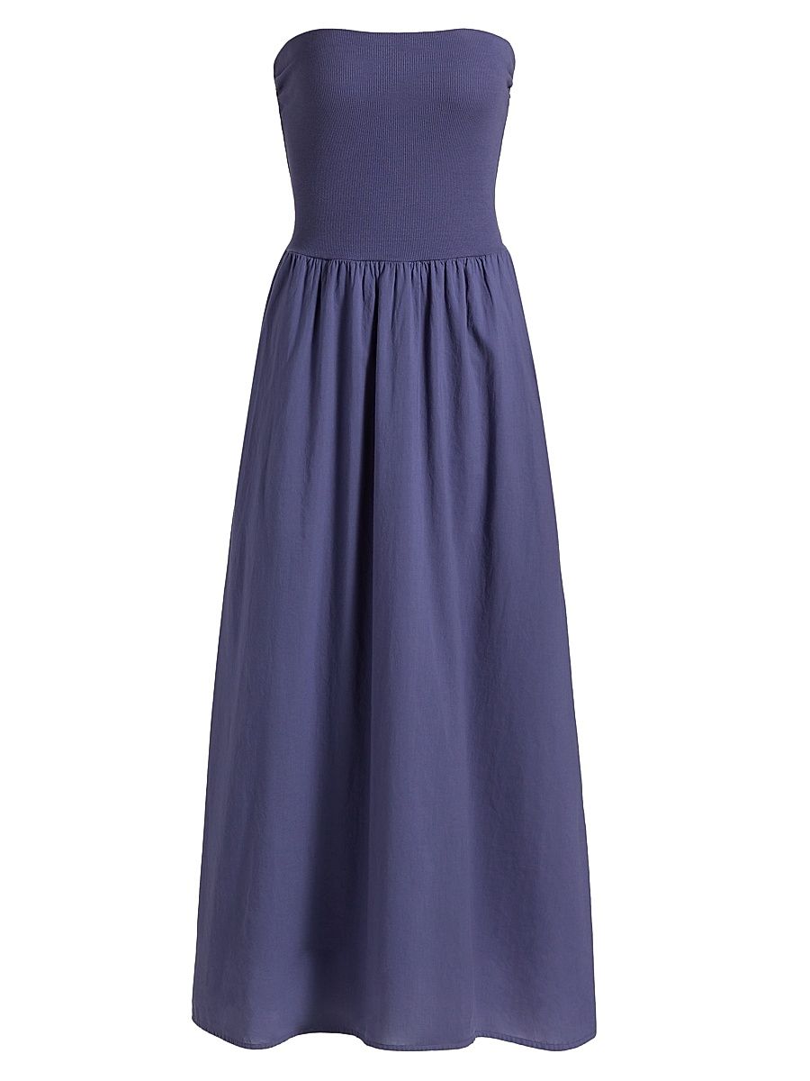 Women's Finnian Strapless Cotton Fit & Flare Midi-Dress - Marlin Blue - Size Large