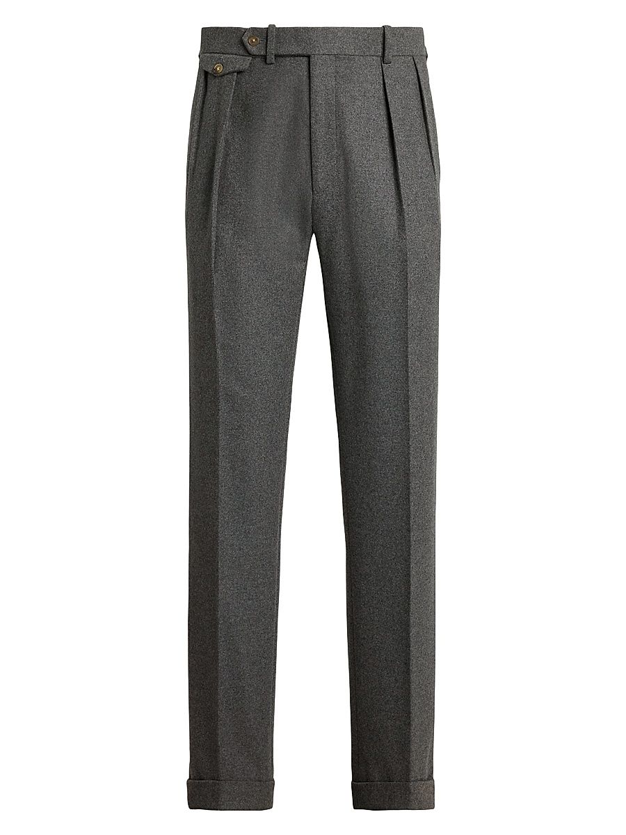 Men's Pleated Wool Flannel Trousers - Medium Grey - Size 32