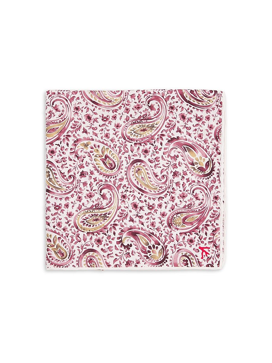 Men's Floral Paisley Silk Pocket Square - White Purple
