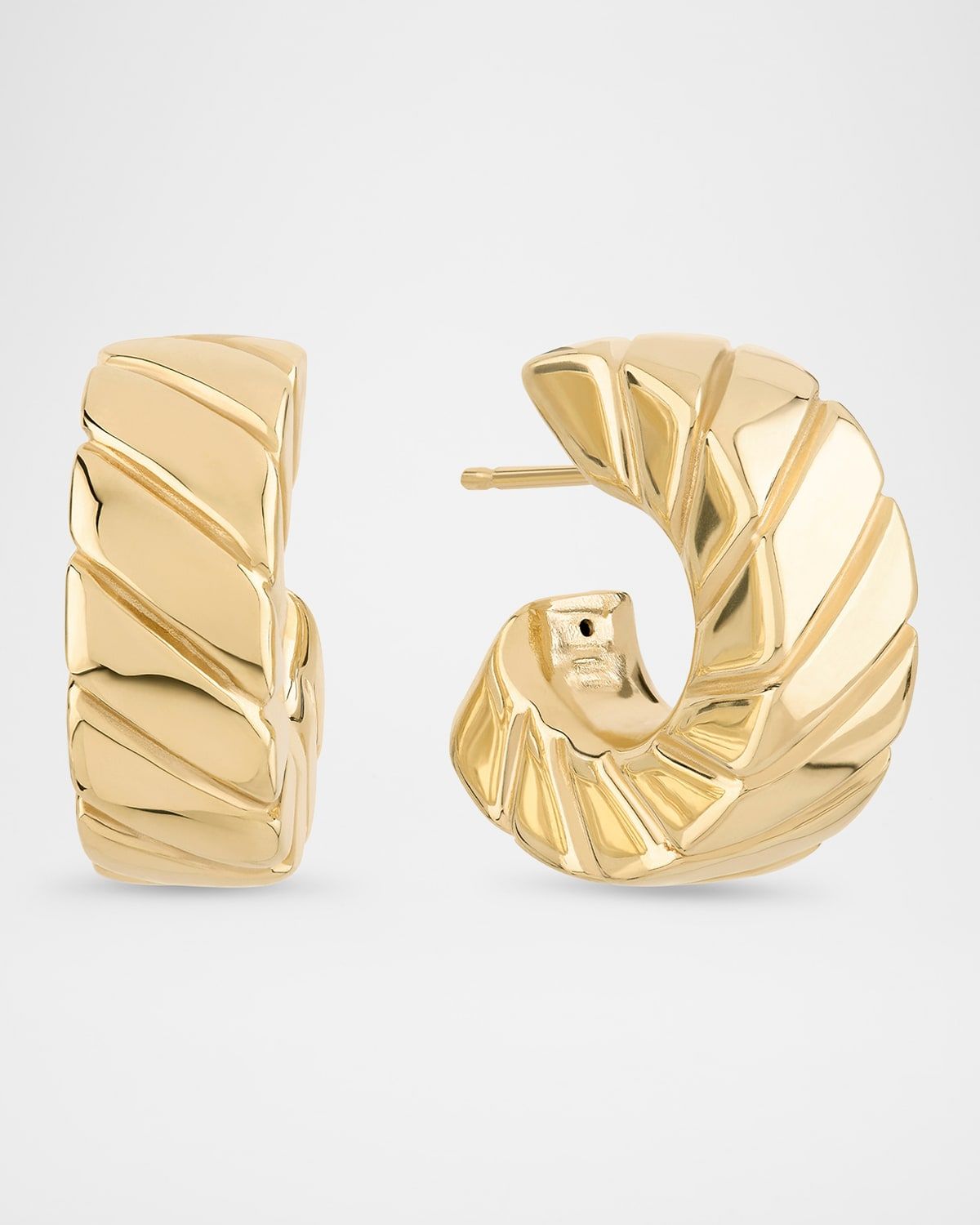 14K Gold Wide Grooved Huggie Earrings